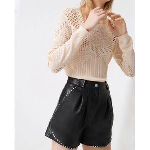 MAJE Ilyad Lamb Leather Studded Shorts
